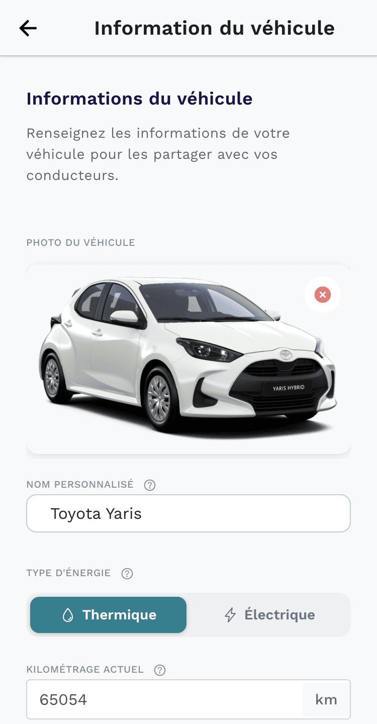 Informations du véhicule