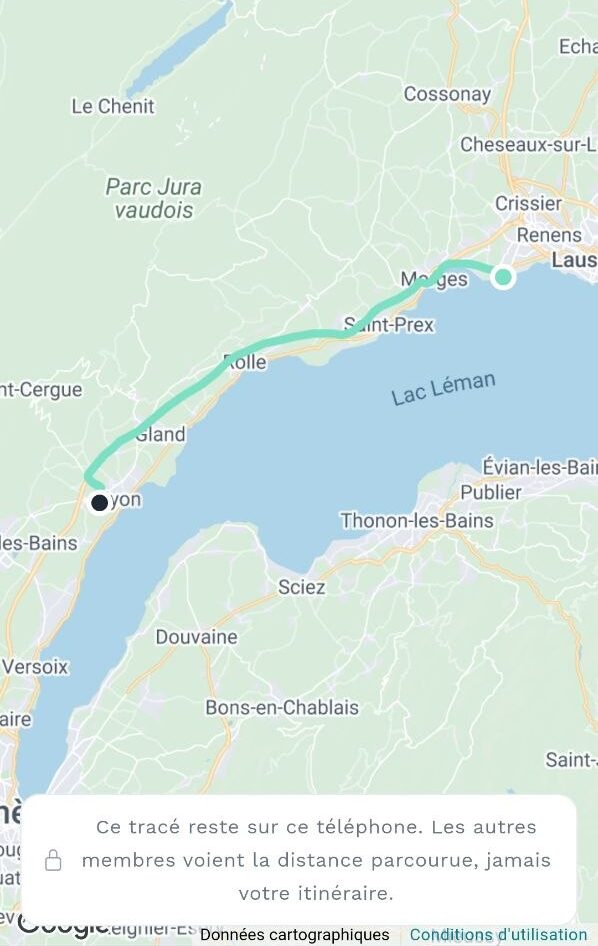 The route of a trip measured by GPS, on the map in the Co-oto app
